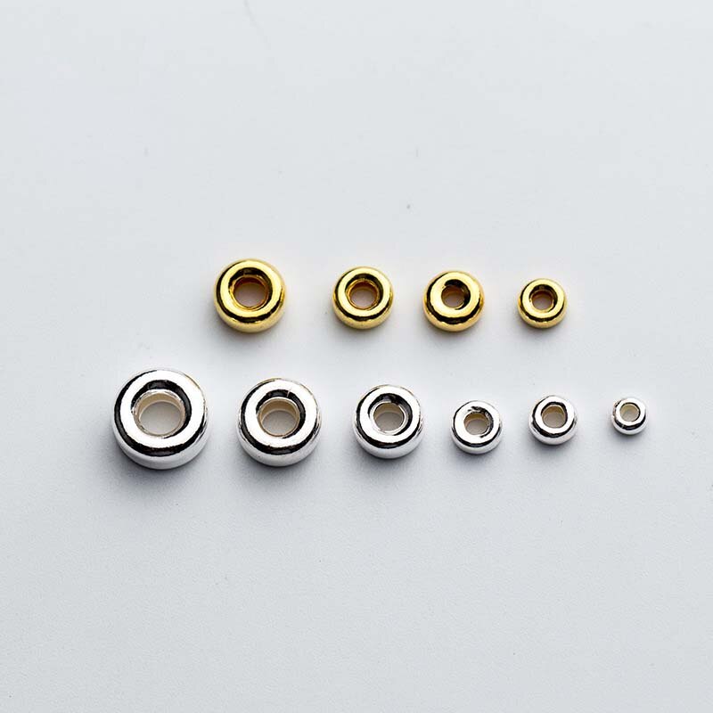 10pcs 925 Sterling Silver Rotonda e Piatta Branelli Del Distanziatore 3 millimetri 4 millimetri 5 millimetri 6 millimetri 7 millimetri Fatti A Mano oro Argento di Colore Branelli di Fascino Gioielli FAI DA TE Che Fanno