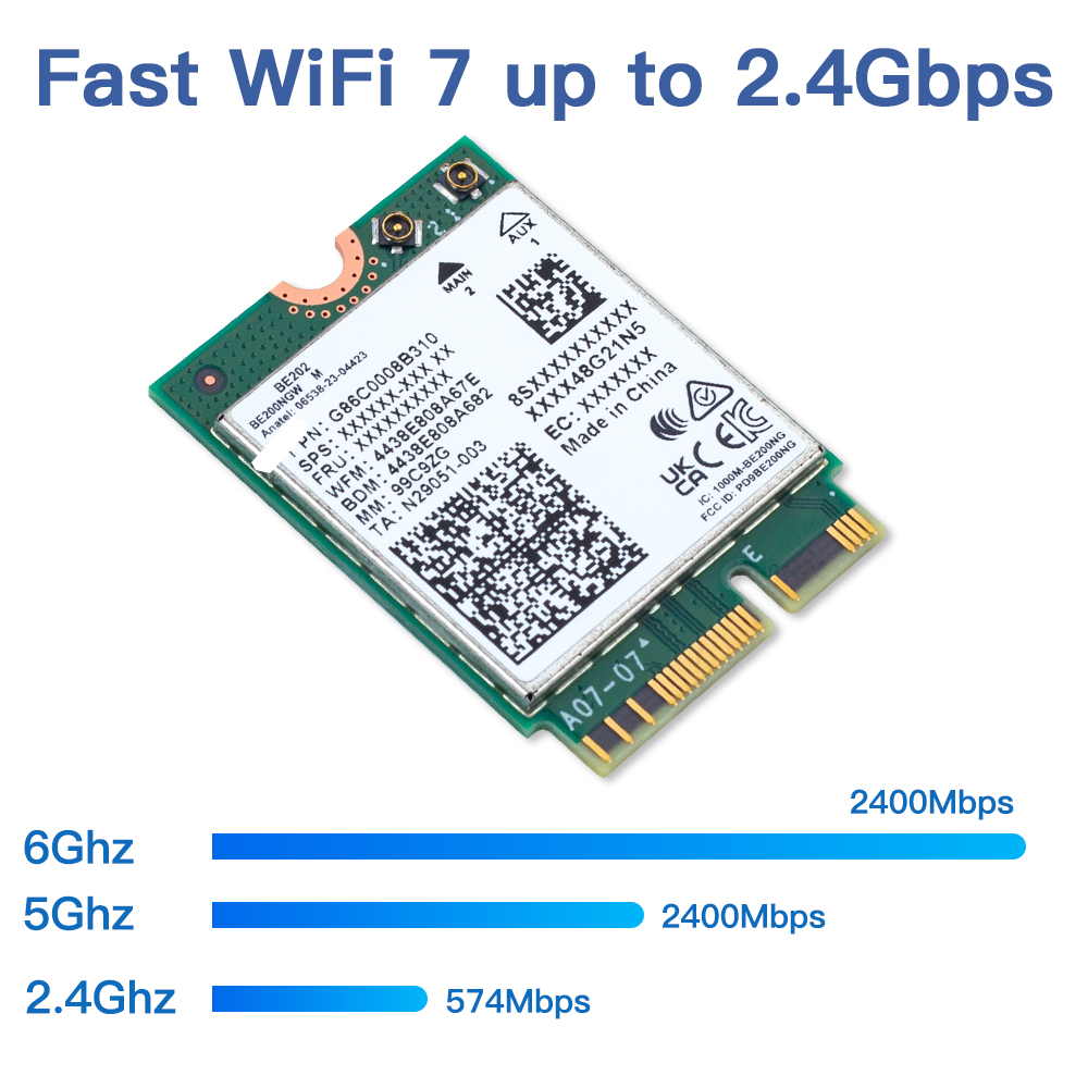 WiFi 7 für BE202 WiFi-Karte M.2 Bluetooth 5.4 2400 Mbit/s Tri-Band 2,4 G/5 G/6 GHz BE202NGW WiFi 7 Wireless-Netzwerkadapter