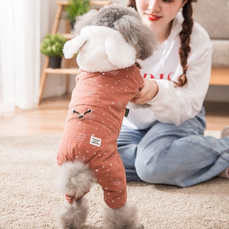 Autumn and Winter Dog Clothes with Small Rabbit Ears Cartoon Small Dog Clothes Outwear Thick Warm Four-legged Cotton Coat