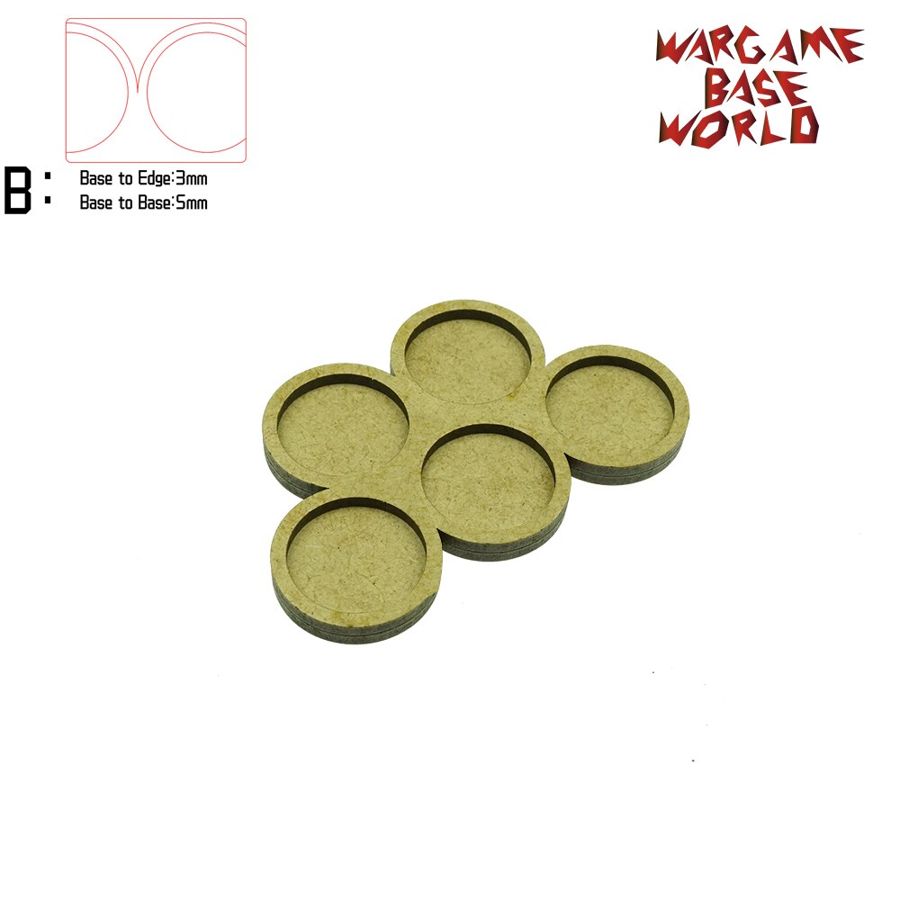 Wargame Base World - Movement Tray - 5 round 25mm - derangements Shape MDF: edge3basestobases5mm