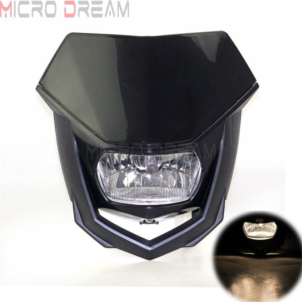 Motocross Dirt Bike Offroad Enduro H4 Headlight Universal 12V 35w Motorcycle Headlamp Mask for Honda Yamaha Suzuki CRF WRF DR YZ: Black