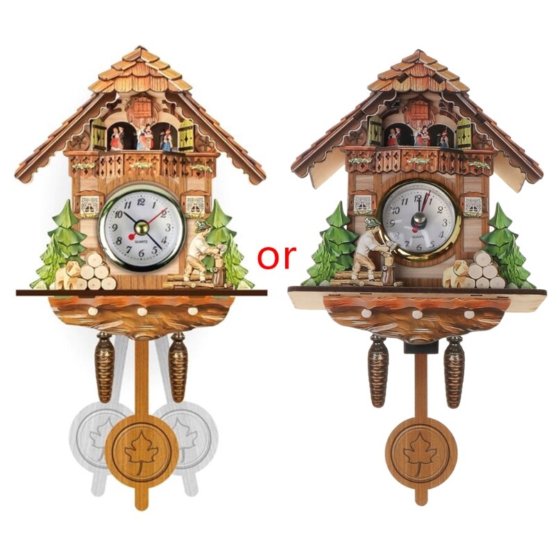 Antique Wooden Cuckoo Wall Clock Bird Time Bell Swing Alarm Watch Home Restaurant Bedroom Decoration