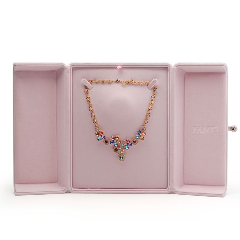 Fanxi Roze Fluwelen Sieraden Box Ring Hanger Ketting Armband Lange Ketting Display Opbergdoos Verpakking Wedding Party Showcase: Big necklace box