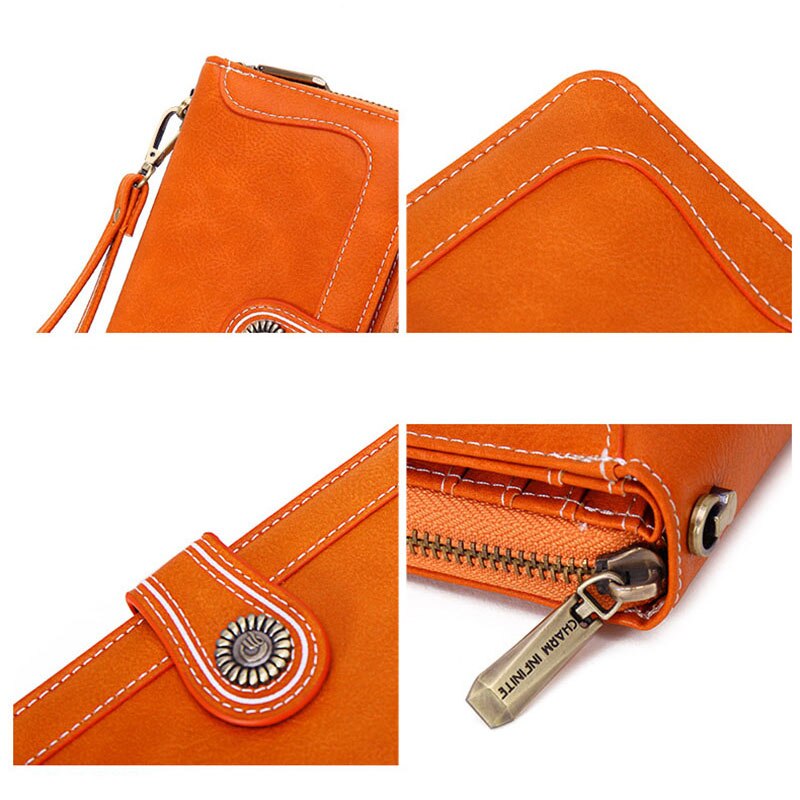 2022 Long Women Wallets Phone Holder Zipper Coin Pocket Female Wallet Clutch Vintage PU Leather Card Holder Women Purse