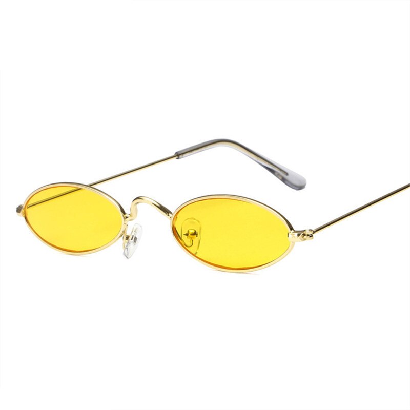 Yooske små ovale solbriller mænd mandlig retro metalramme gul rød vintage lille runde skinny solbriller til kvinder: C2