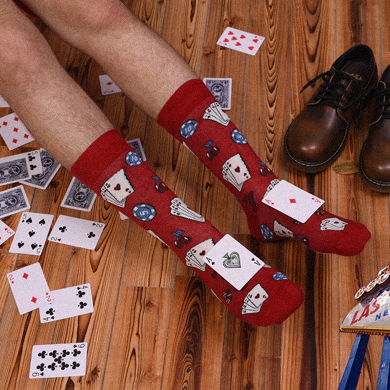 Casual Sokken Dobbelstenen Poker Kaart Gedrukt Anti-Slip Ademend Katoen Kousen Schoeisel Accessoires .