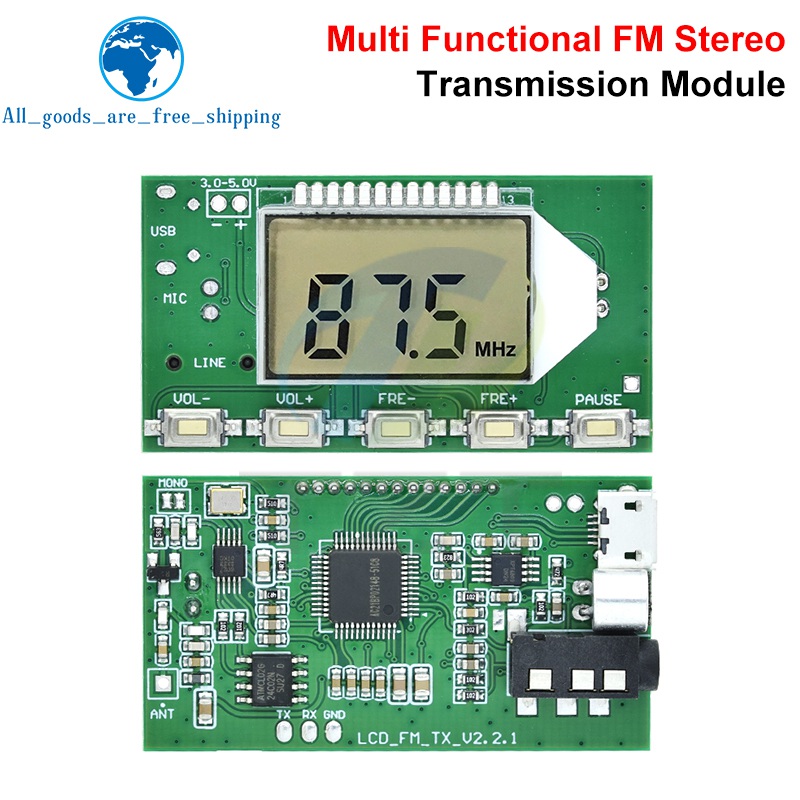 FM-zendermodule FM-stereo Digitale zender Draadloze microfoon Microfoonkaart 3V-5V FM-module 87,0 MHz-108,0 MHz