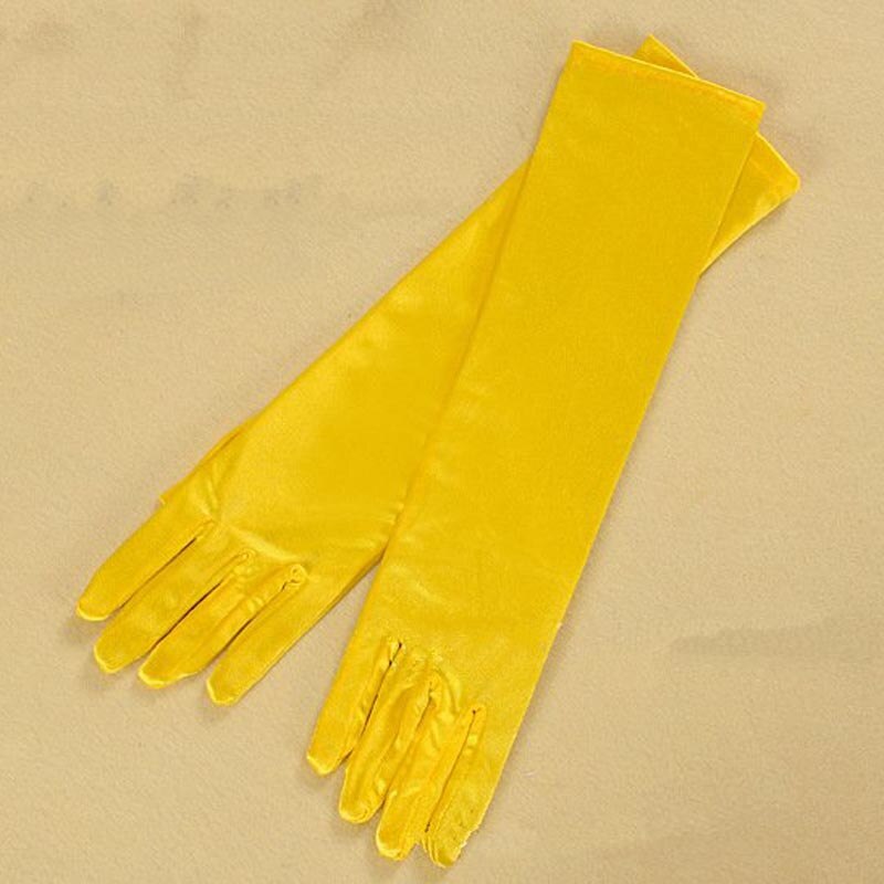 Blå grå guld gul rosa handskar för bal party one size stretch satin armbåge finger kvinnor guantes boda handskar  st017: Gul