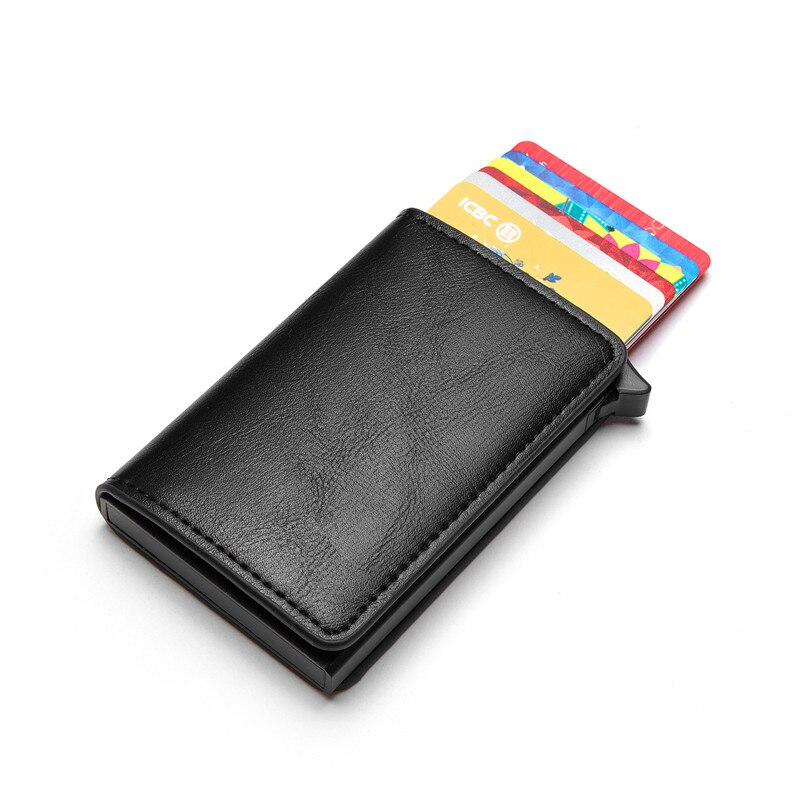 Zovyvol Aankomst Kaart Doos Protector Veiligheid Portemonnee Mannen En Vrouwen Kleurrijke Pu Mode Aluminium Doos Rfid Case Houder: Black YM016