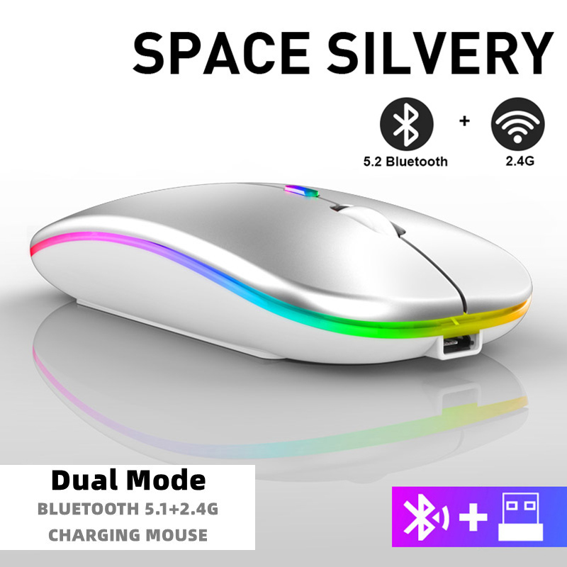 Ratón inalámbrico Bluetooth para tableta, teléfono, retroiluminación RGB recargable, para iPad, PC, portátil, tableta, teléfono, ratón USB de 2,4 GHz: Oro