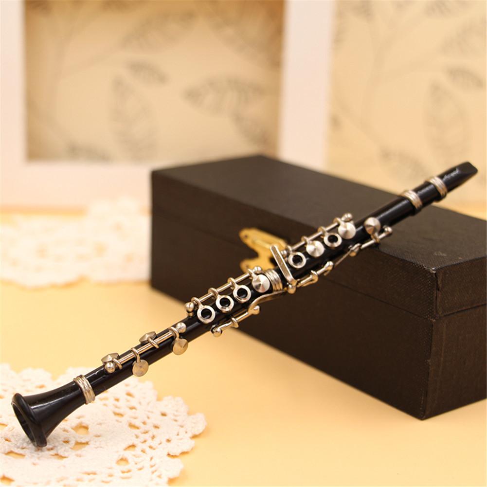 Mini klarinet model musikinstrument miniature skrivebordsindretning med sort læderæske + beslag: Default Title