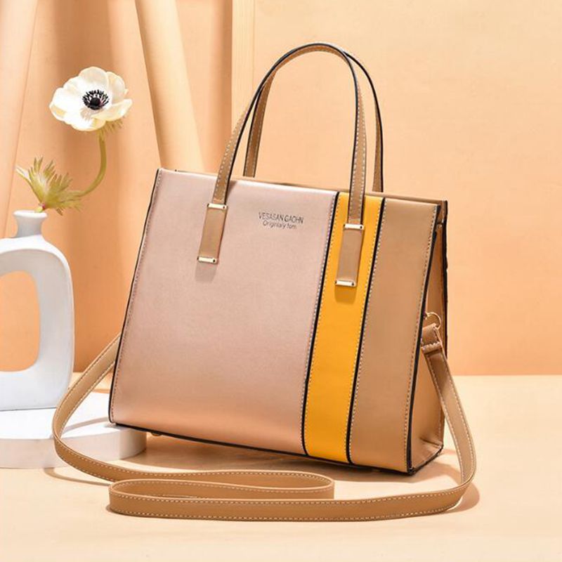 Commuter Female Bag Stitching All-match Messenger Shoulder Bag Female Handbag Square Tote Bag Bolso de mujer: Khaki
