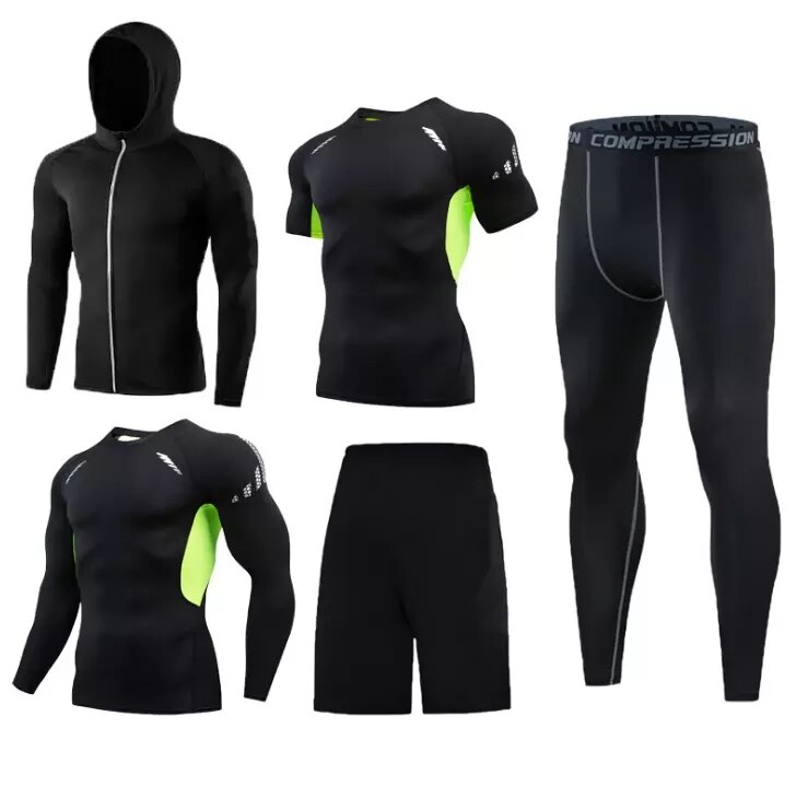 5 pièces/ensembles hommes vêtements de sport homme rashguard costume homme kit mma compression vêtements pour hommes à manches longues t-shirt + entraînement l