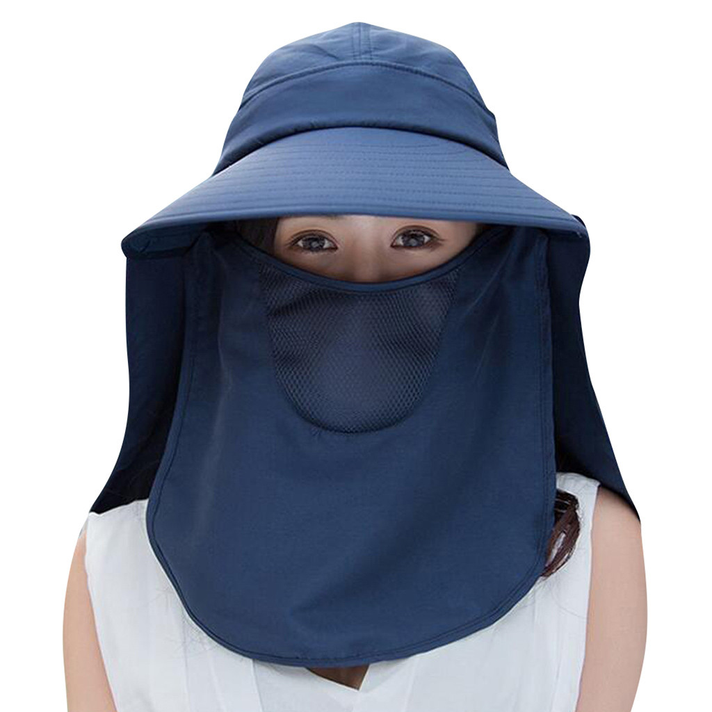 Double Layer Women Sun Hat Fishing Cap Outdoor Cap Hiking Hat Camping Visor Hat Protection Face Neck Cover Sun UV Protect Cap: Navy 