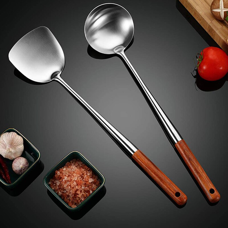 304 Roestvrij Stalen Wok Spatel Koken Equpment Keukengerei Wok Spatel Ijzer En Pollepel Tool Set Voor Keuken Accessoires
