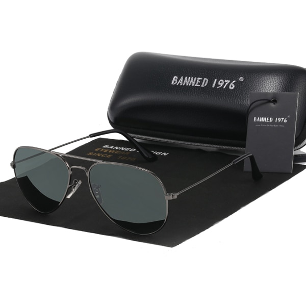 VERBODEN 1976 classic HD gepolariseerde metalen frame zonnebril klassieke vrouwen mannen feminin óculos vintage bril: gun deep green A2