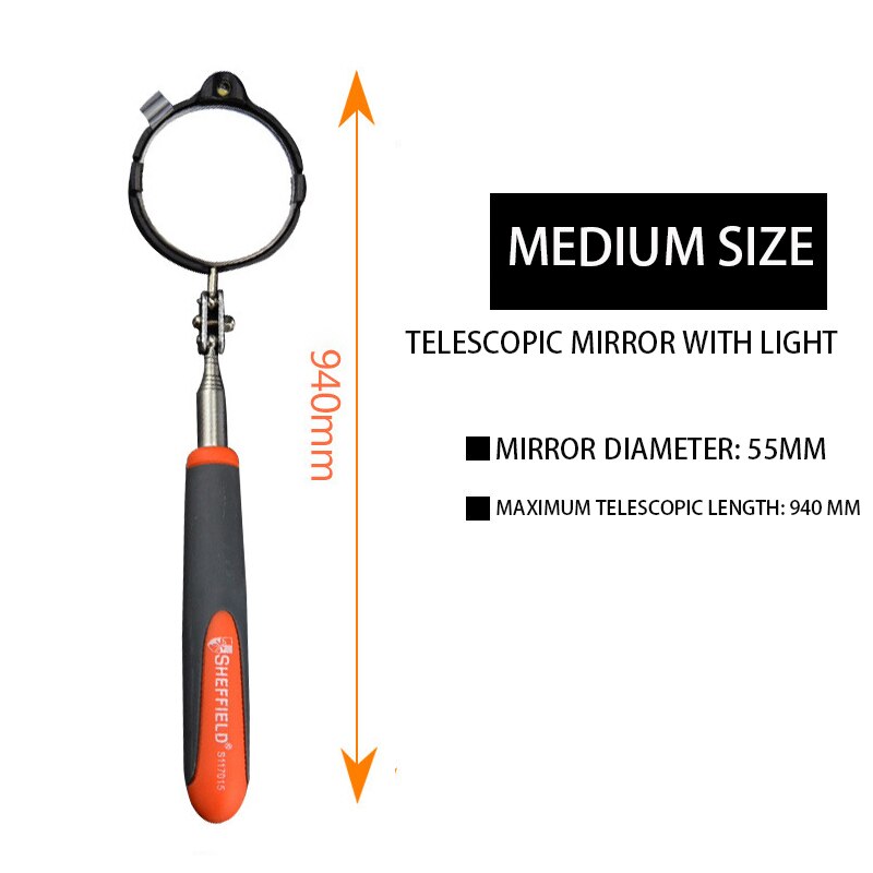 Telescopic inspection mirror with lamp universal auto repair mirror under car inspection mirror chassis maintenance mirror: Medium