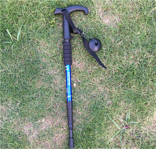 2Pcs Nordic Walking Sticks Telescopic Baton Trekking Poles Ultra Hiking Walking Canes With Rubber Tips Adjustable Bands: Blue T-handle