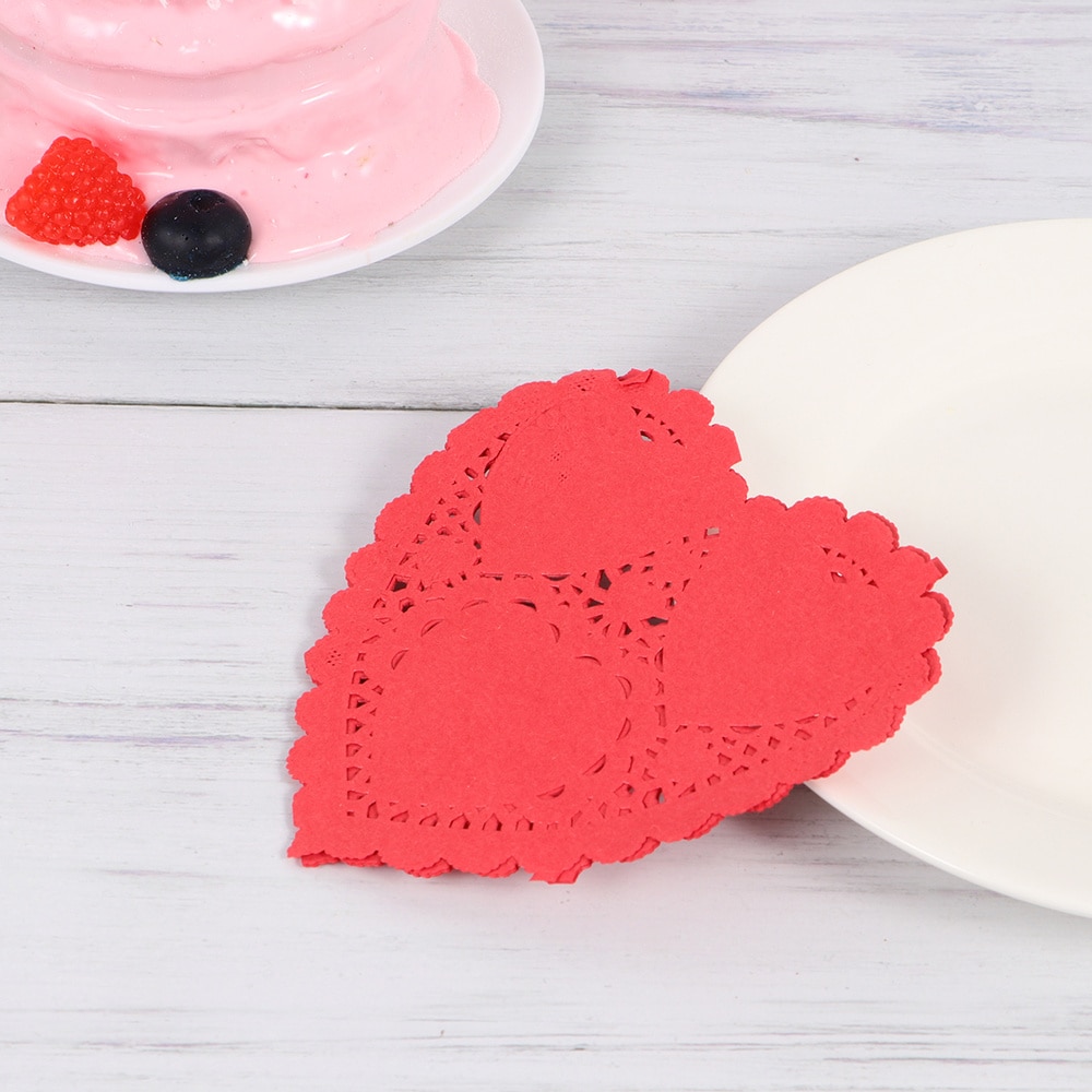 200 blätter Weiß 4 Zoll Herz bilden Spitze Deckchen Öl-Absorbieren Einweg Kuchen Kasten Liner Aushöhlen Verpackung Papier Pad