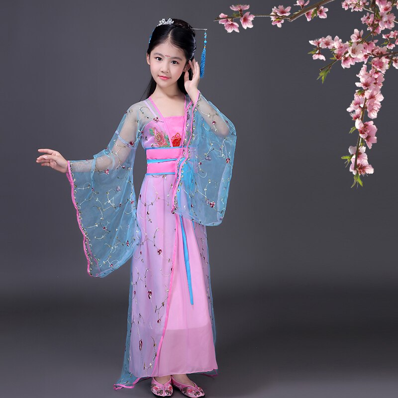 Traditionel kinesisk folkedans gammeldags tøj fe dans kostumer hanfu kjole tang dynasti kostume piger børn børn barn