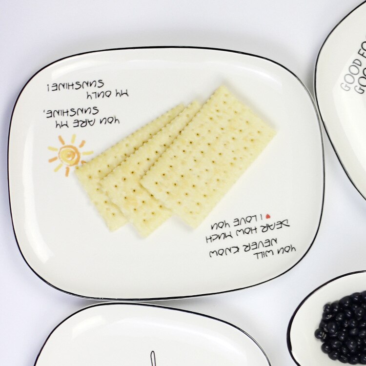 Platos de postre de cerámica nórdica desayuno Rectangular ensalada de frutas platos de dibujos animados multifunción Plato decorativo de escritorio: 3