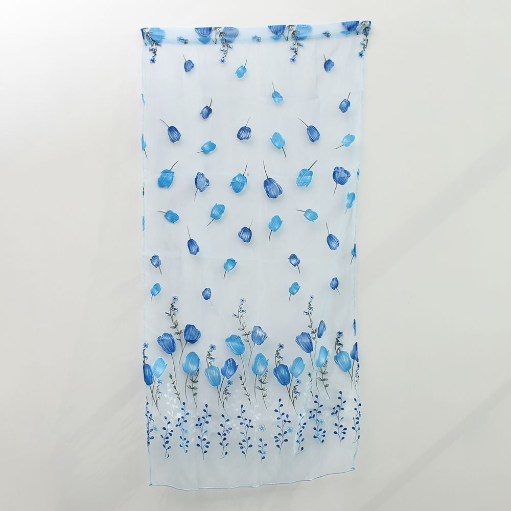 Flowers Tulle For Kitchen Living Room Bedroom Sheer Curtains Home Decoration Window Treatments Voile Panel Drapes: blue