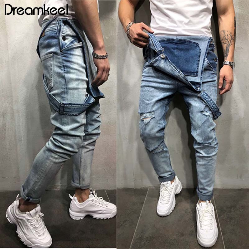Mænd denim snedker overalls afslappede bukser løse bukser smækbukser herre hip hop jumpsuit smækbukser dreamkeel mærke y