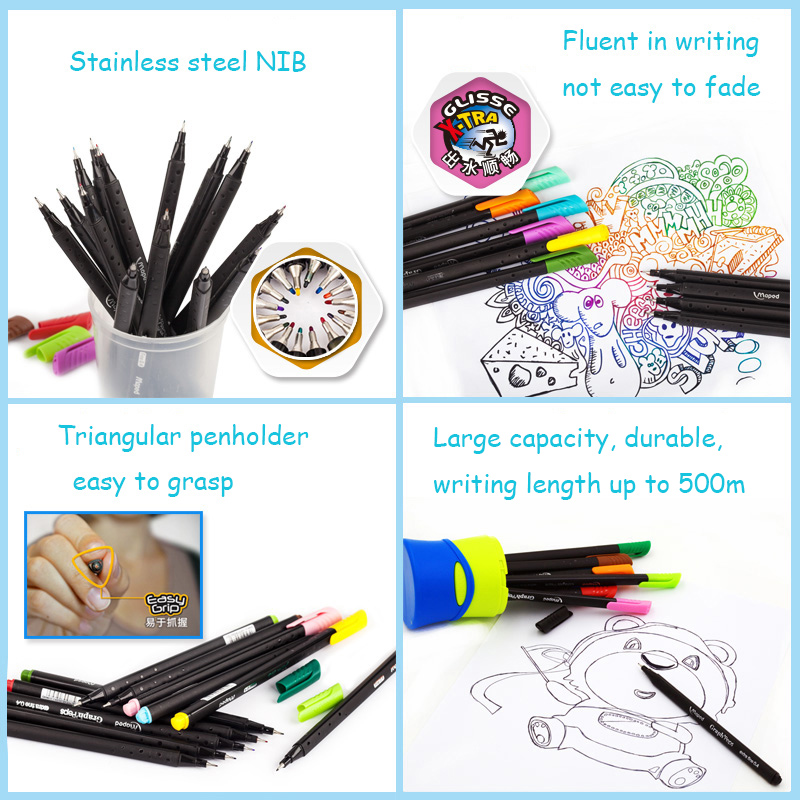 Pluma de gancho de fibra de color Maped para estudiantes y oficina, pluma de dibujo, pluma con de color
