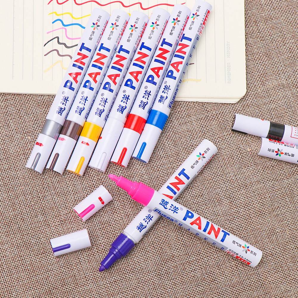 12 kleuren Waterdichte Auto Tyre Loopvlak Rubber Paint Pen Permanente Verf Marker Pennen Graffti Kras Reparatie Applicator Tool