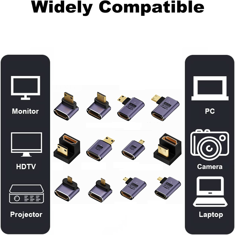 8k 4k uhd hdtv 2,1 Adapter 90 Grad abgewinkelter Mini Mikro HD-kompatibler Stecker auf HD-kompatibler weiblicher Adapter für Laptop-Kamera