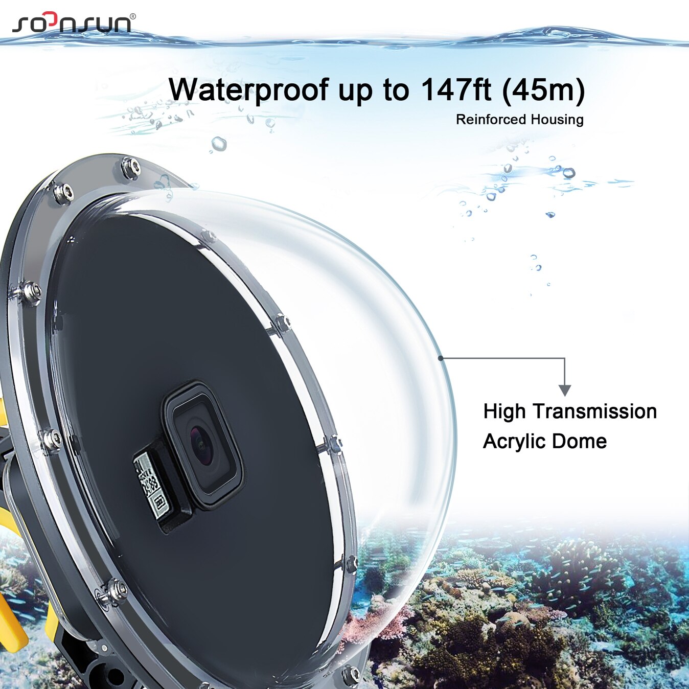 SOONSUN 6'' Underwater Diving Dome Port Lens with Waterproof Housing Case Trigger + Float Bobber Handle for GoPro Hero 8 Black