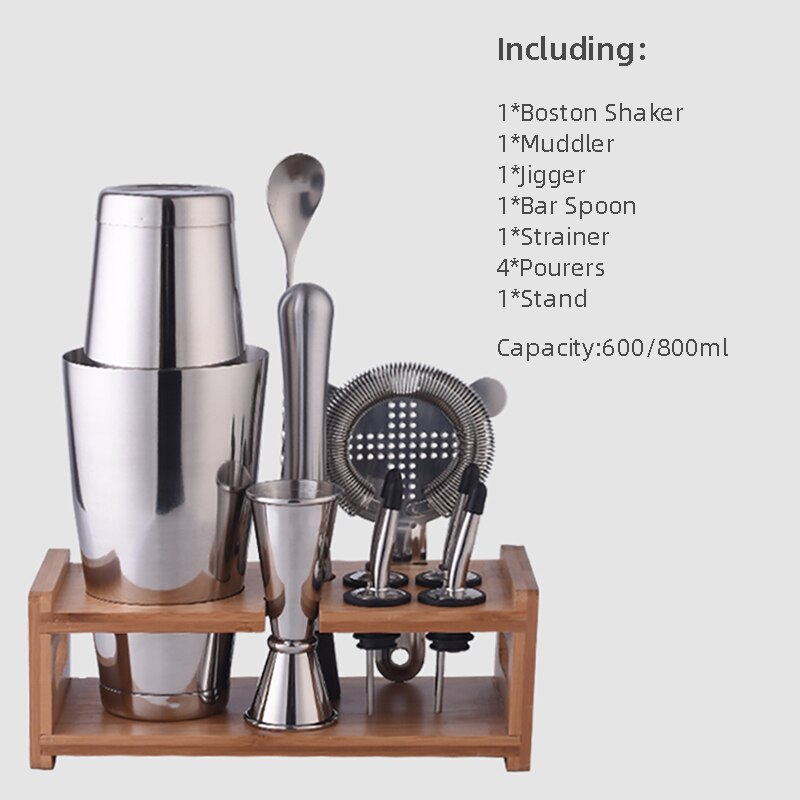 OAPE-Juego de Herramientas de acero inoxidable para Bar, Kit de Coctelera de madera de bambú, mezclador de vino, Coctelera, Moscow Mule, 700ml, 28oz: K10-11 600 800ml
