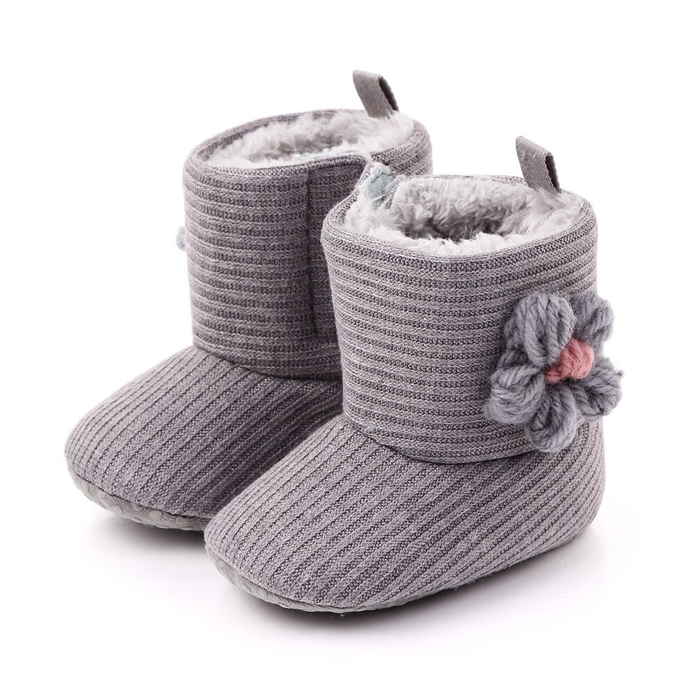 TongYouYuan invierno con piel pequeñas flores botas de nieve para niños tejer cuna bebé niños niñas Super mantener botas para niños pequeños: Grey / 2