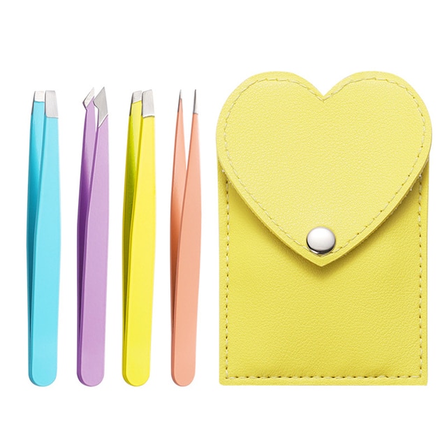 4Pcs Eyebrow Tweezers Set Eyebrow Clip Clamps Trimming Tool Stainless Steel Hair Beard Removal Clips Makeup Tools: Yellow-4pcs