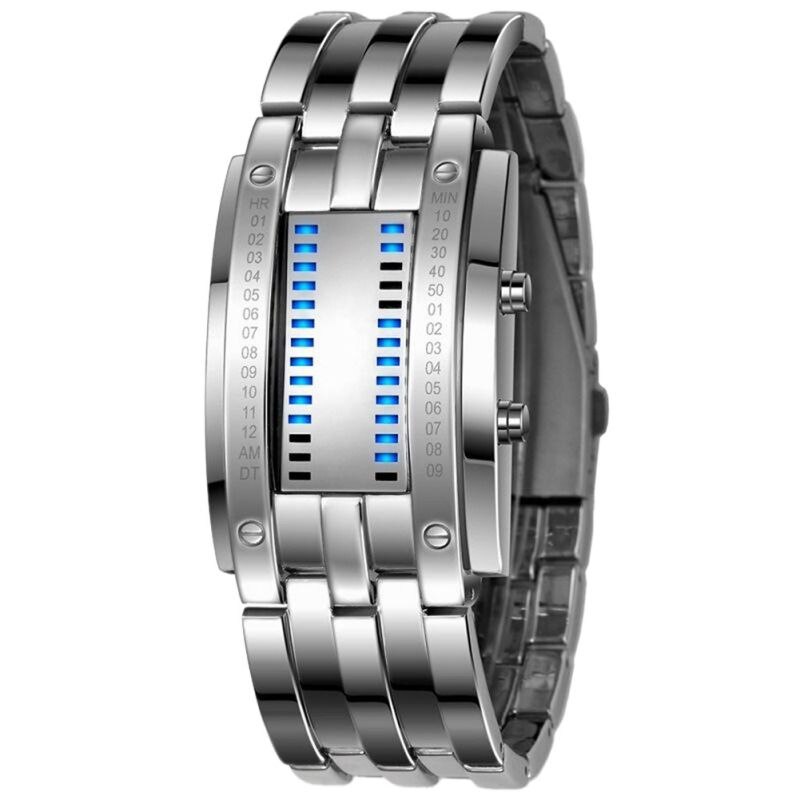Reloj binario de acero inoxidable para hombre y mujer, pulsera Digital LED con fecha, color negro, con tecnología del futuro