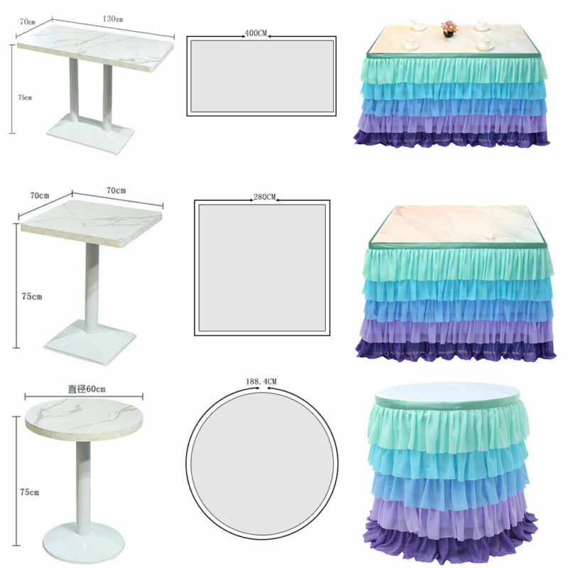 Faroot White Tulle Ruffled Table Skirt Decoration for Rectangle Round Table 5-layer Table Skirting Birthday Party