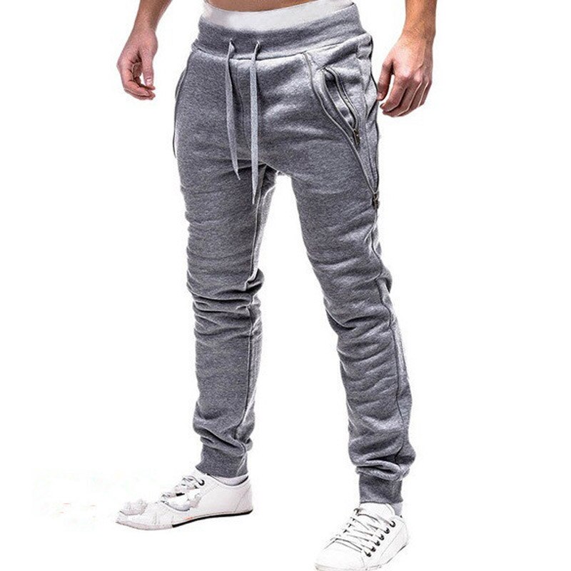 Joggingbukser mænd lynlåslommer solide casual midwaist bukser mænd fuld længde joggerbukser mænd streetwear pantalon homme