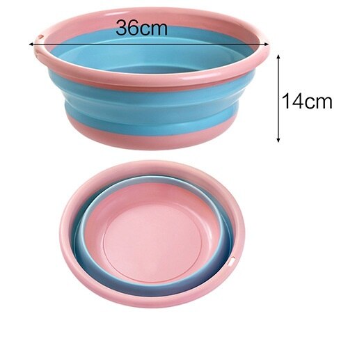 Folding Wash Basin Plastic Portable Outdoor Travel Laundry Tub Thickened Kitchen Vegetable Sink Household Cleaning Tools: A-Pink-L