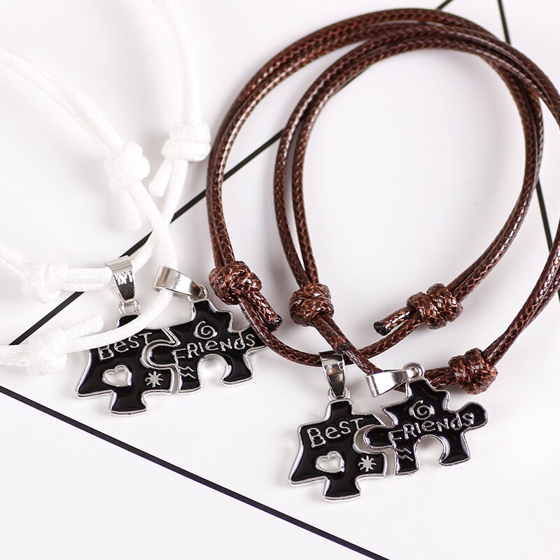 2 Stuk Beste Vriend Mode Gevlochten Lederen Koord Armband Creatieve Geometrische Stiksels Hanger Sieraden Armband