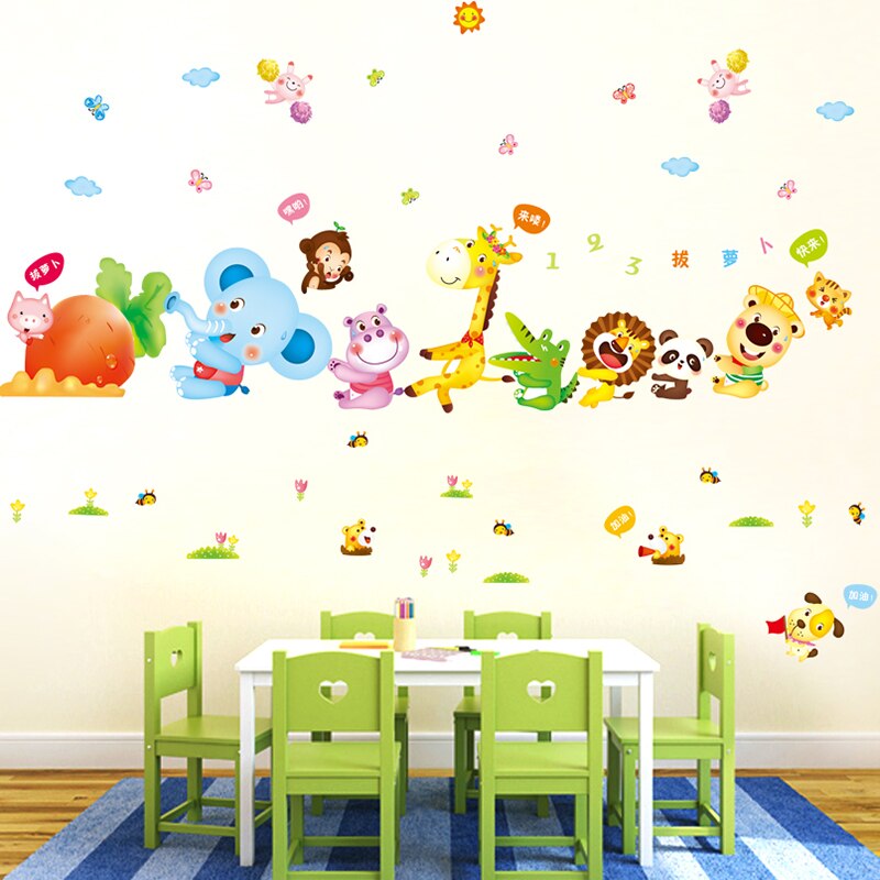 Harvesting Carrot Wall Stickers PVC Material DIY Cartoon Animals Mural Decals for Kids Room Baby Bedroom Decoration