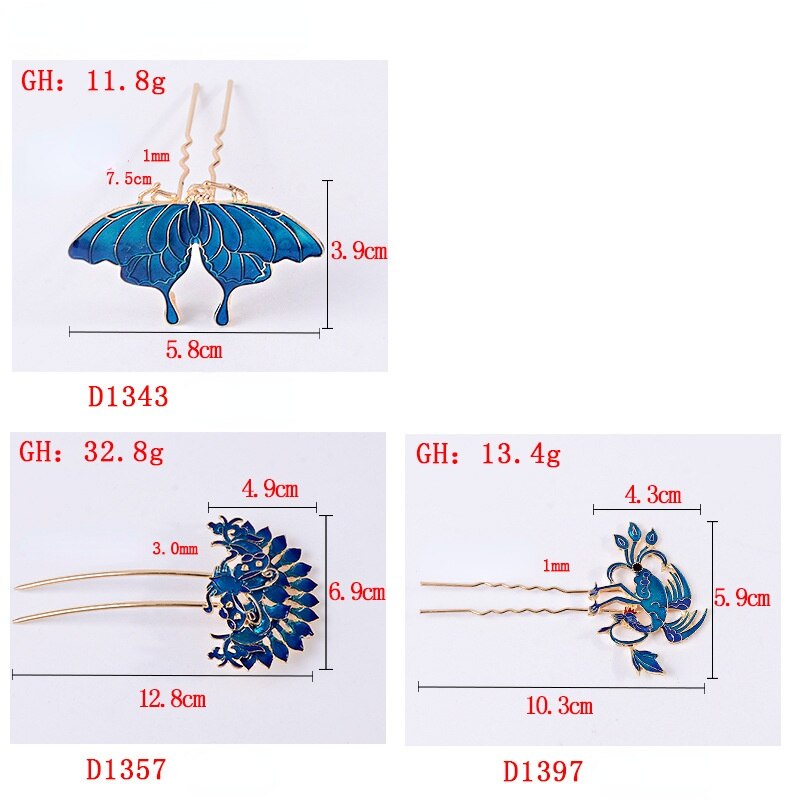 Antiikin orkidea kukka hiuspuikko cloisonne emali luksuskoru sininen hiusneula kiinalainen vintage käsintehdyt hiusneulat