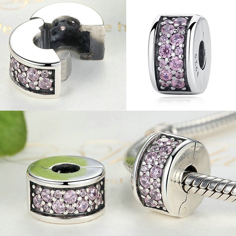 Echte 100% 925 Sterling Silver Shining Elegantie Clip Charm Met Clear Cz Fit Originele Wst Armband Hanger Authentieke Sieraden