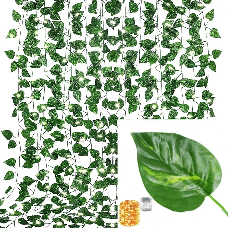 Hera Artificial para pared, plantas decorativas para el hogar, enredaderas, guirnalda verde colgante para habitación, jardín, oficina, decoración de pared de boda, follaje: Verde menta