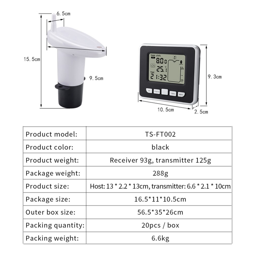 Ultrasonic Water Digital Display Alarm Ultrasonic Tank Liquid Level Meter With Temperature Sensor Liquid Depth Measuring Tools