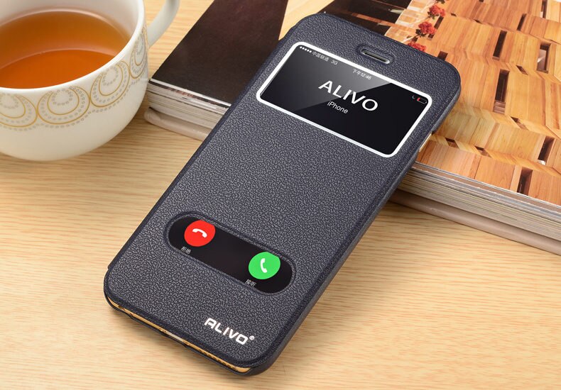 for iphone 6 plus case,Business View Window PU Leather Smart Case For iphone 6 6s plus Flip Cover ALIVO Brand #04011