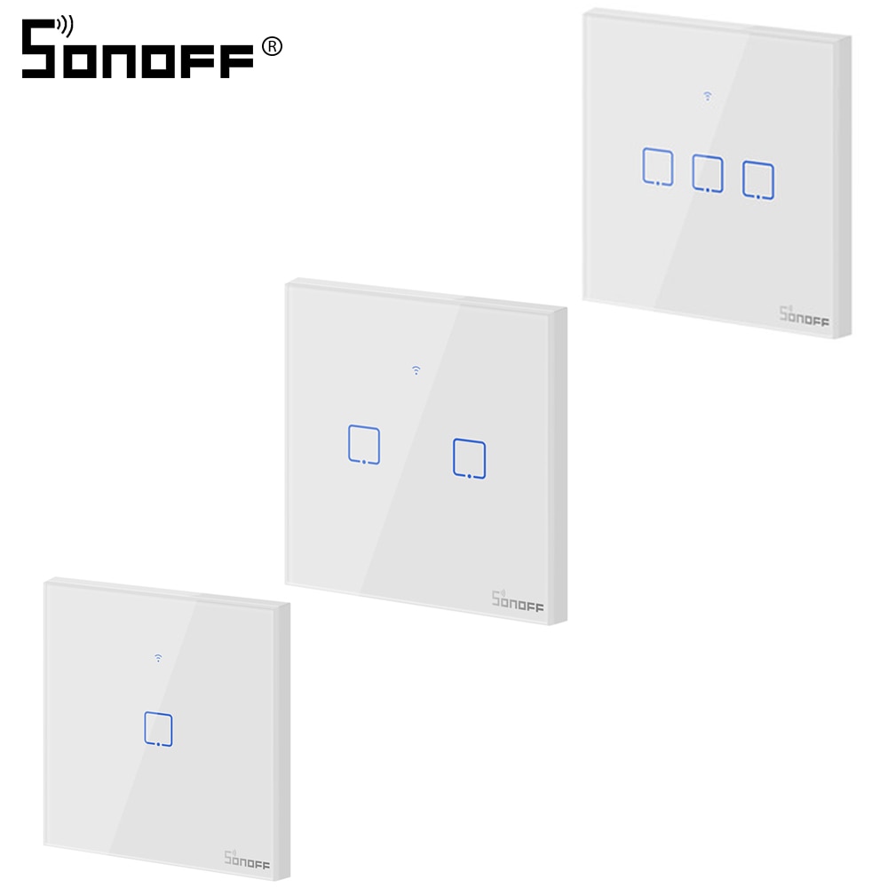 SONOFF Touch Wall Switch Glass Panel Light EU US Socket Plug Wifi Wireless Remote Control 1 Gang 1 Way Relay Google Smart Home