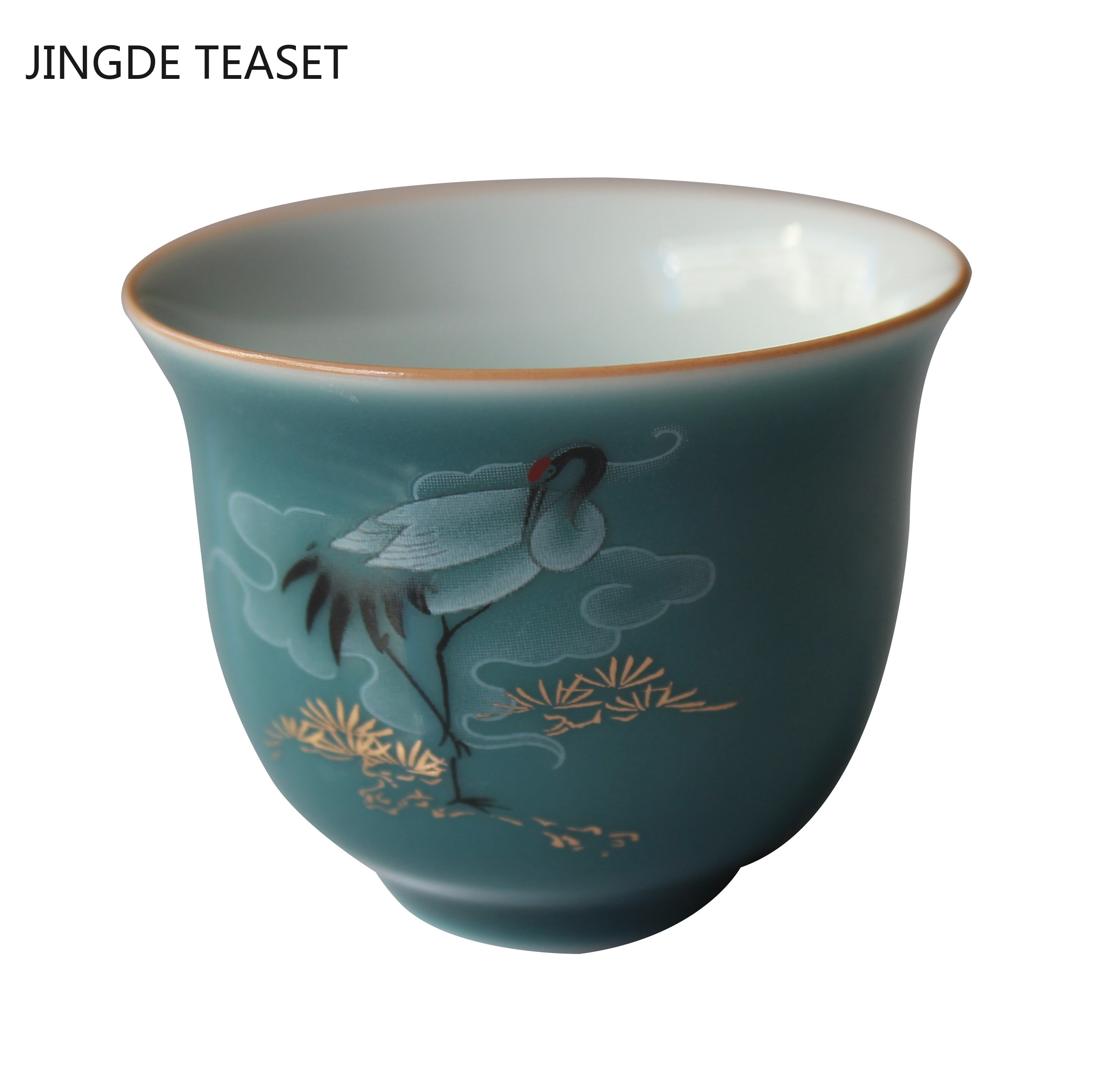 Céramique tasse à thé fait à la main rouge-couronne grue thé bol chinois rétro thé accessoires tasse unique maître tasses 60ml