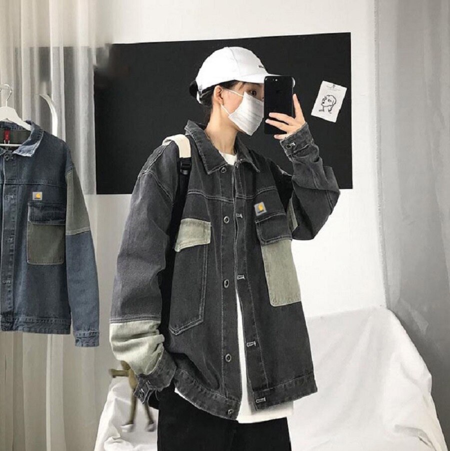 saferido frutiger aero outfits Jacket Jacket Men's Spring and Autumn Stitching Trendy Loose Contrast Color Stand Collar Side Striped American Design Top Clothes