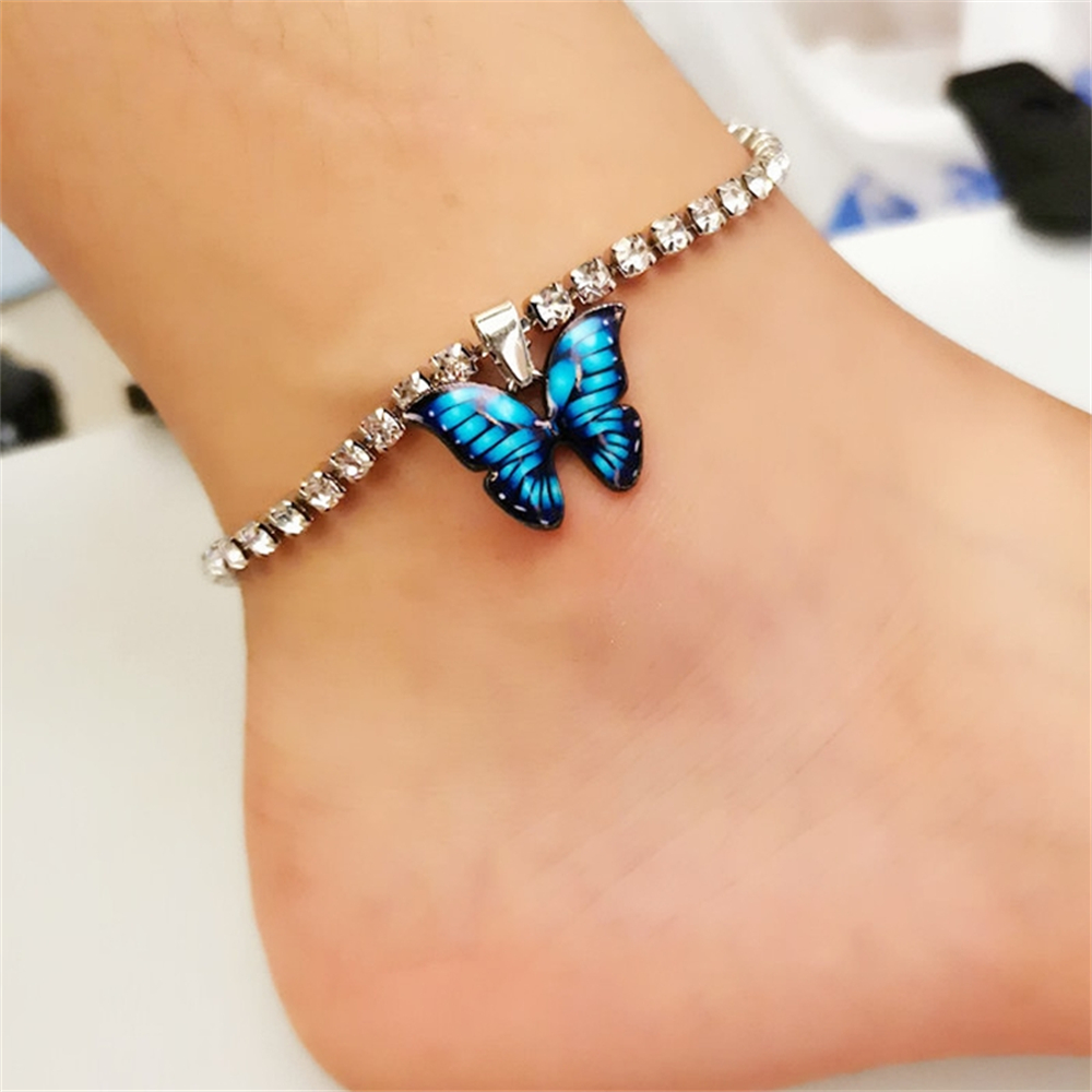 Tobillera de mariposa de Metal bohemio, pulsera colorida ostentosa para tenis, tobillera para mujeres y niñas, accesorios de cadena para pies de playa de verano
