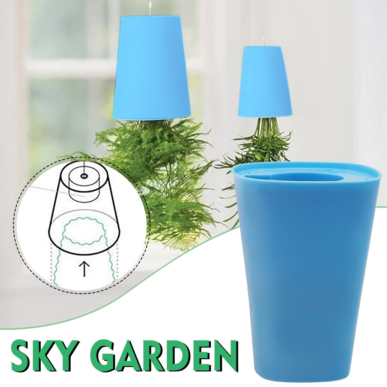 40#Indoor Sky Garden Hanging Pot Upside Down Recycled Hanging Planter Pot Upside Down Sky Planting Pot Flowerpot Storage Basket: Blue 